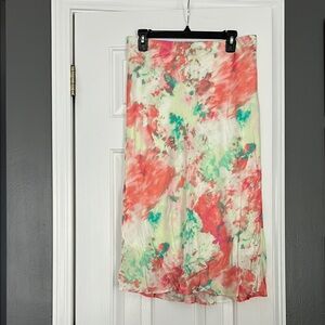 Pink and Green Asymmetrical Pencil Midi Skirt